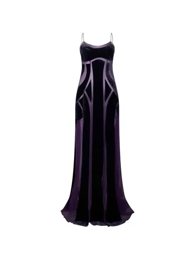 Alberta Ferretti Velvet Panelled Maxi Dress In Black