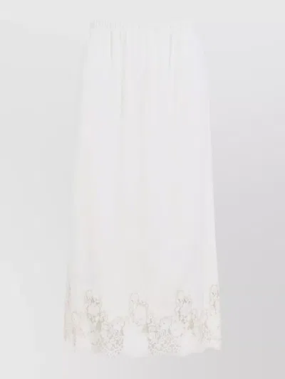 Alberta Ferretti Velvet Pencil Skirt Scalloped Lace Hem In White