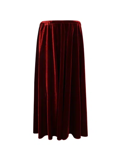 Alberta Ferretti Velvet Pleated Maxi Skirt In Burgundy