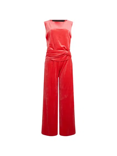 Alberta Ferretti Velvet-effect Sleeveless Jumpsuit In Red