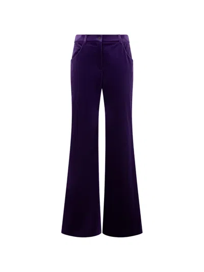 Alberta Ferretti Velvet-finish Flared Trousers In Purple