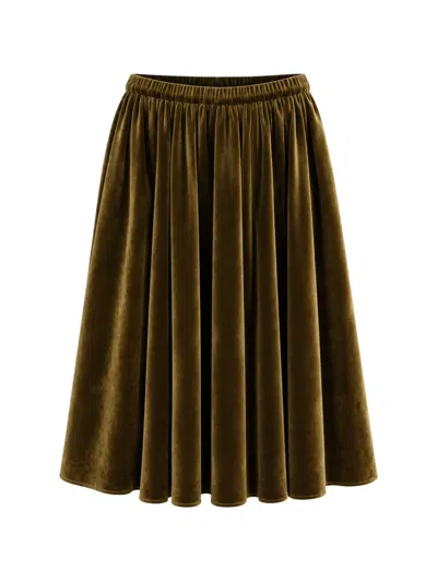 Alberta Ferretti Velvet-finish Pleated Midi Skirt In Green