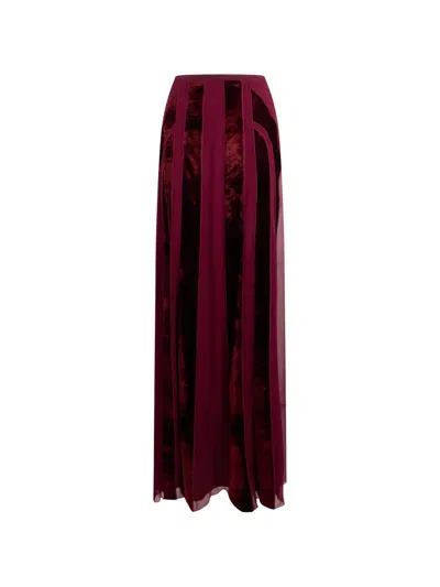 Alberta Ferretti Velvet-panelled Pleated Maxi Skirt In Burgundy