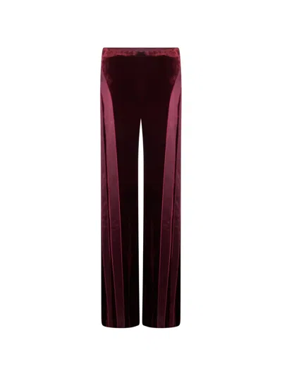 Alberta Ferretti Velvet-panelled Straight Trousers In Purple