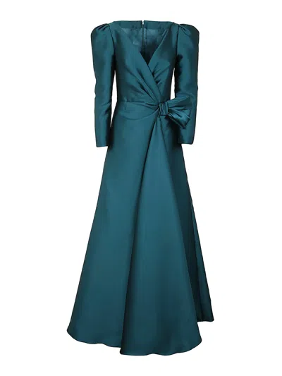 Alberta Ferretti V Neck Dress In Blue