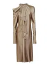 Alberta Ferretti Draped Ruffle Midi Dress In Acetate In Beige