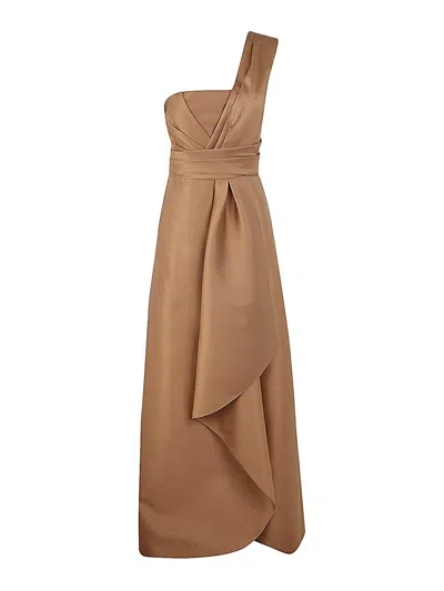 Alberta Ferretti Mikado Long Dress In Brown