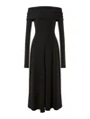 Alberta Ferretti Slightly Stretch Cady Midi Dress With Off-the-shoulder Neckline In Black