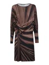 Alberta Ferretti Draped Viscose Mini Dress With Cinched Waist In Brown