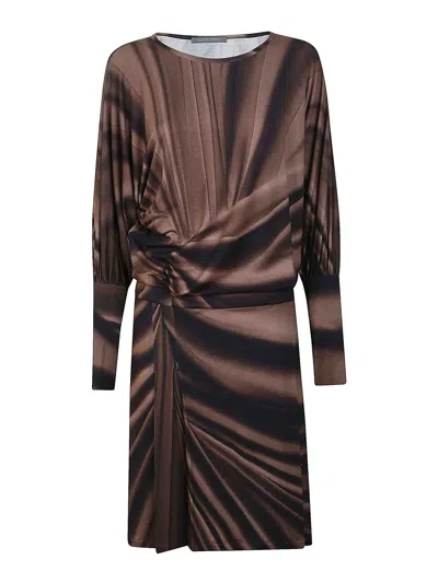 Alberta Ferretti Draped Viscose Mini Dress With Cinched Waist In Brown