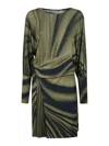 Alberta Ferretti Draped Mini Dress With Cinched Waist In Green