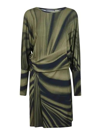 Alberta Ferretti Draped Mini Dress With Cinched Waist In Green