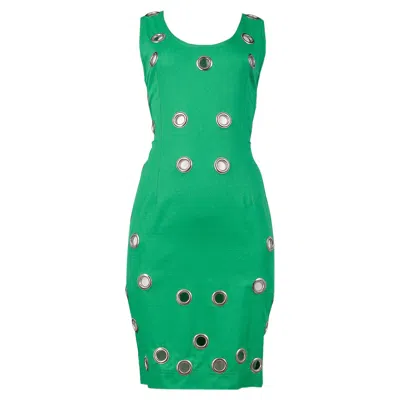 Pre-owned Alberta Ferretti Vintage  Green Sleeveless Grommet Shift Dress