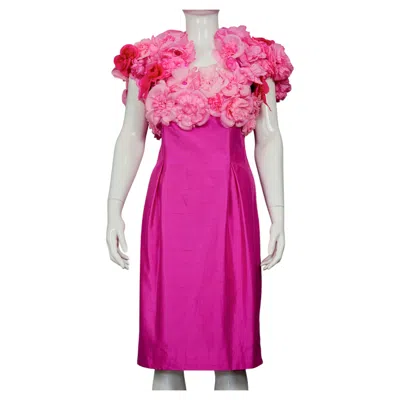 Pre-owned Alberta Ferretti Vintage  Silk Pink Flower Appliques Bolero Dress Ensemble