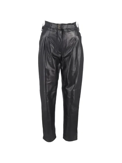 Pre-owned Alberta Ferretti Vintage Belted Leather Trousers In Black