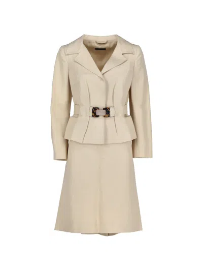 Pre-owned Alberta Ferretti Vintage Belted Peplum Suit In Neutral