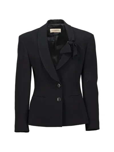 Pre-owned Alberta Ferretti Vintage Bow-detail Shawl-lapel Jacket In Black