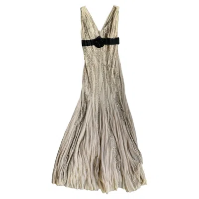 Pre-owned Alberta Ferretti Vintage Fall/winter 2005 Beige Sequin Dress With Belt In Brown