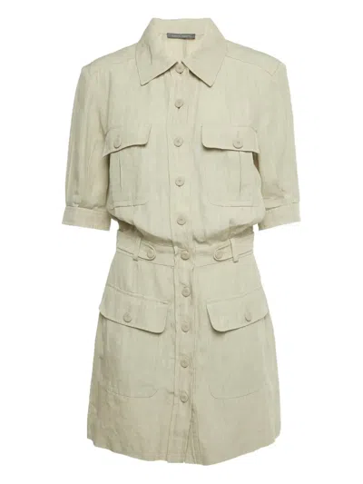 Pre-owned Alberta Ferretti Vintage Flap-pocket Linen Dress In Neutral