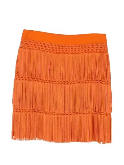 Pre-owned Alberta Ferretti Vintage Fringed Mini Skirt In Orange