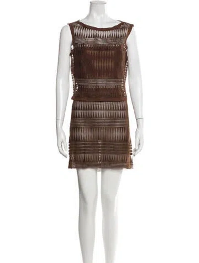 Pre-owned Alberta Ferretti Vintage Plaid Print Skirt Set In Brown