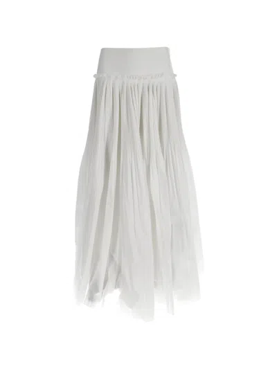 Pre-owned Alberta Ferretti Vintage Pleated Maxi Skirt In White