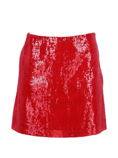 Pre-owned Alberta Ferretti Vintage Sequined A-line Mini Skirt In Red