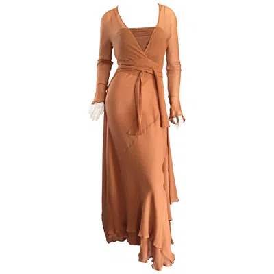 Pre-owned Alberta Ferretti Vintage Terra-cotta Silk Chiffon Grecian Gown And Wrap Cardigan In Brown