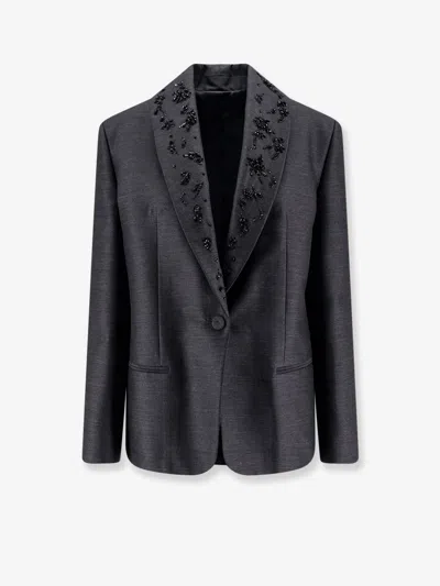 Alberta Ferretti Virgin Wool And Silk Blazer In Gray