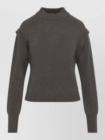 Alberta Ferretti Virgin Wool Fine-knit High-neck Long-sleeve Cutout Sweater In Gray
