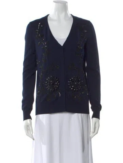 Pre-owned Alberta Ferretti Virgin Wool Floral Print Sweater In Blue