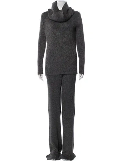 Pre-owned Alberta Ferretti Virgin Wool Glitter Accents Pant Set In Gray