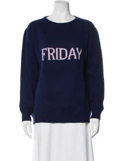 Pre-owned Alberta Ferretti Virgin Wool Graphic Print Sweater In Blue