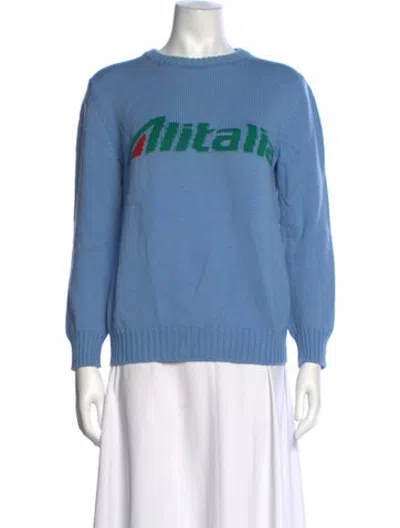 Pre-owned Alberta Ferretti Virgin Wool Graphic Print Sweater In Blue