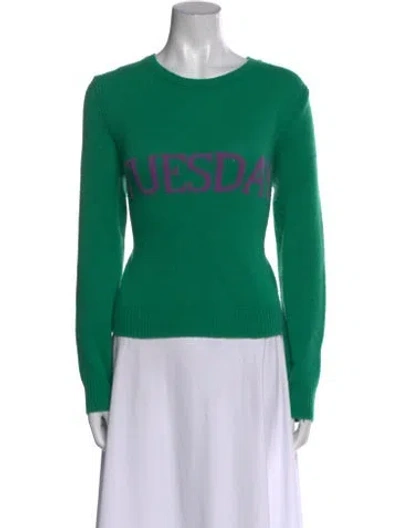 Pre-owned Alberta Ferretti Virgin Wool Graphic Print Sweater In Green