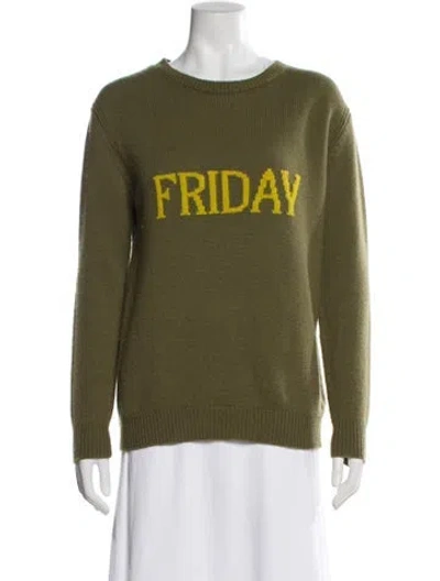 Pre-owned Alberta Ferretti Virgin Wool Graphic Print Sweater In Green