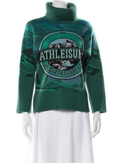 Pre-owned Alberta Ferretti Virgin Wool Graphic Print Sweater In Green