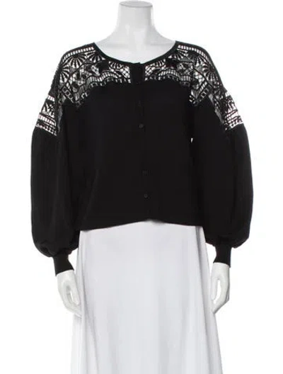 Pre-owned Alberta Ferretti Virgin Wool Lace Pattern Button-up Top In Black