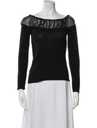 Pre-owned Alberta Ferretti Virgin Wool Off-the-shoulder Top In Black