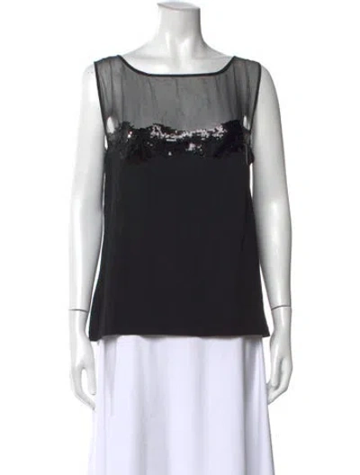 Pre-owned Alberta Ferretti Virgin Wool Scoop Neck Top In Black