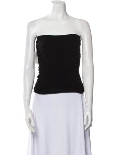Pre-owned Alberta Ferretti Virgin Wool Strapless Crop Top In Black