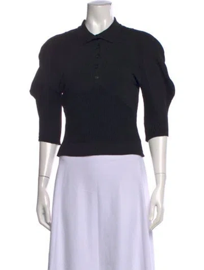 Pre-owned Alberta Ferretti Virgin Wool Three-quarter Sleeve Polo In Black