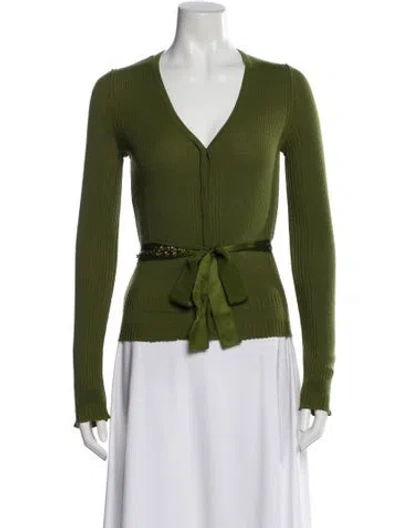 Pre-owned Alberta Ferretti Virgin Wool V-neck Sweater In Green