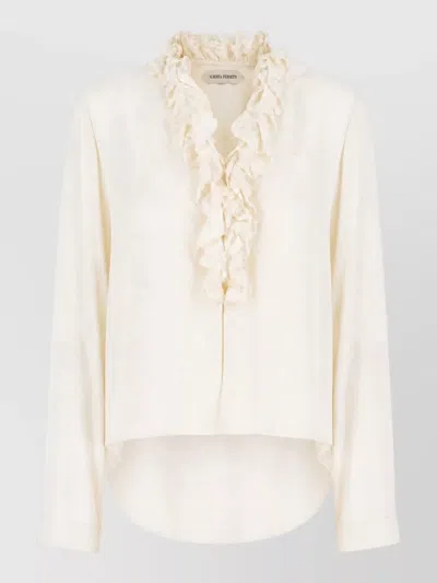 Alberta Ferretti Viscose Blouse Long Sleeves Ruffled Hem In Neutral