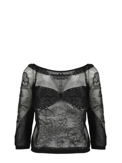 Alberta Ferretti Viscose Net Knit Top In Black