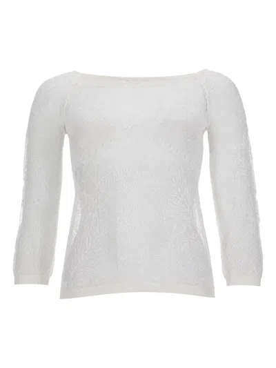 Alberta Ferretti Viscose Net Knit Top In White