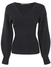 Alberta Ferretti Puff-sleeve Ribbed-knit Jumper In Black