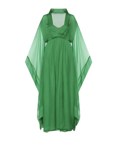 Alberta Ferretti Sheer-panelled Silk Maxi Dress In Green
