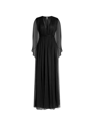 Alberta Ferretti V-neck Cape-sleeve Maxi Dress In Black