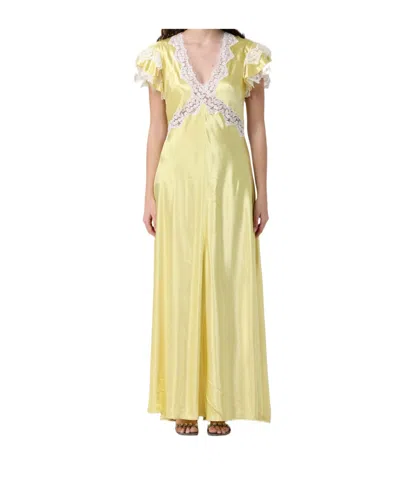 Alberta Ferretti V-neck Dress In Yellow